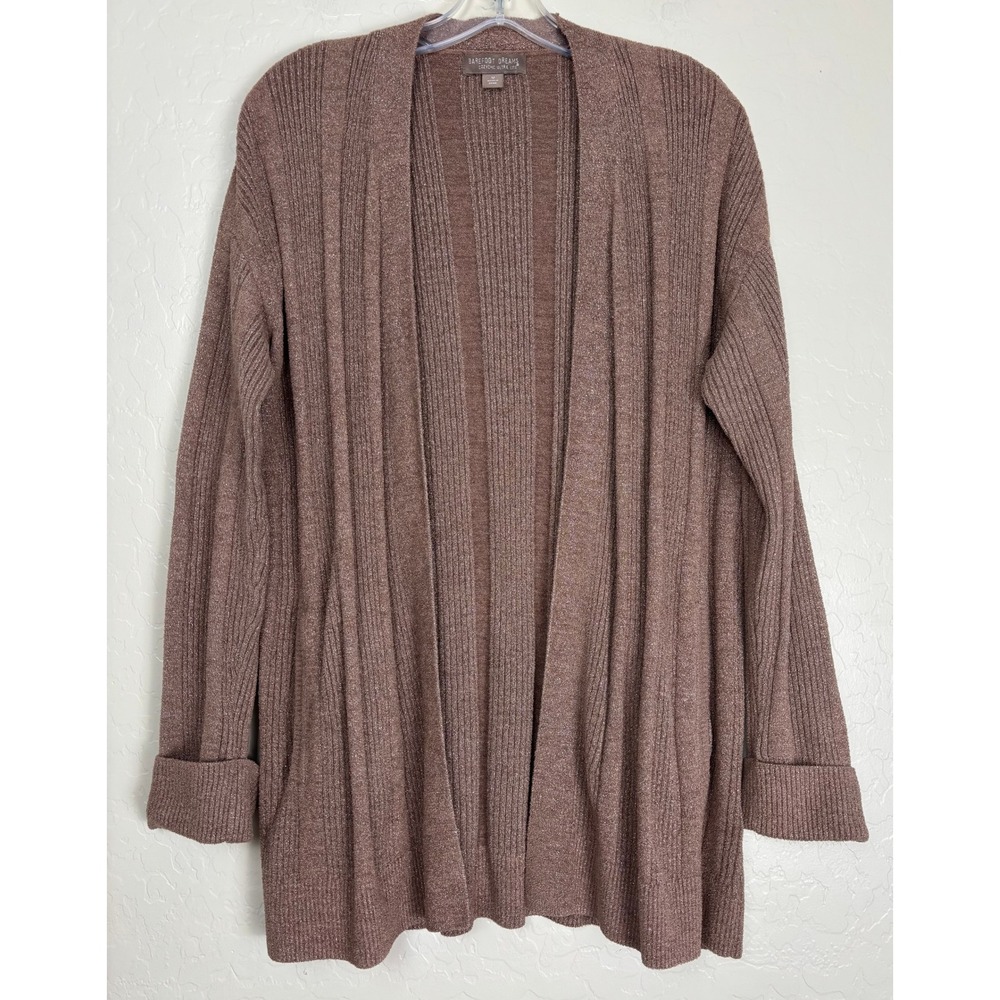 Barefoot Dreams CozyChic Ultra Lite Ribbed Shimmer Cardigan Brown Medium 2398 - Picture 1 of 7